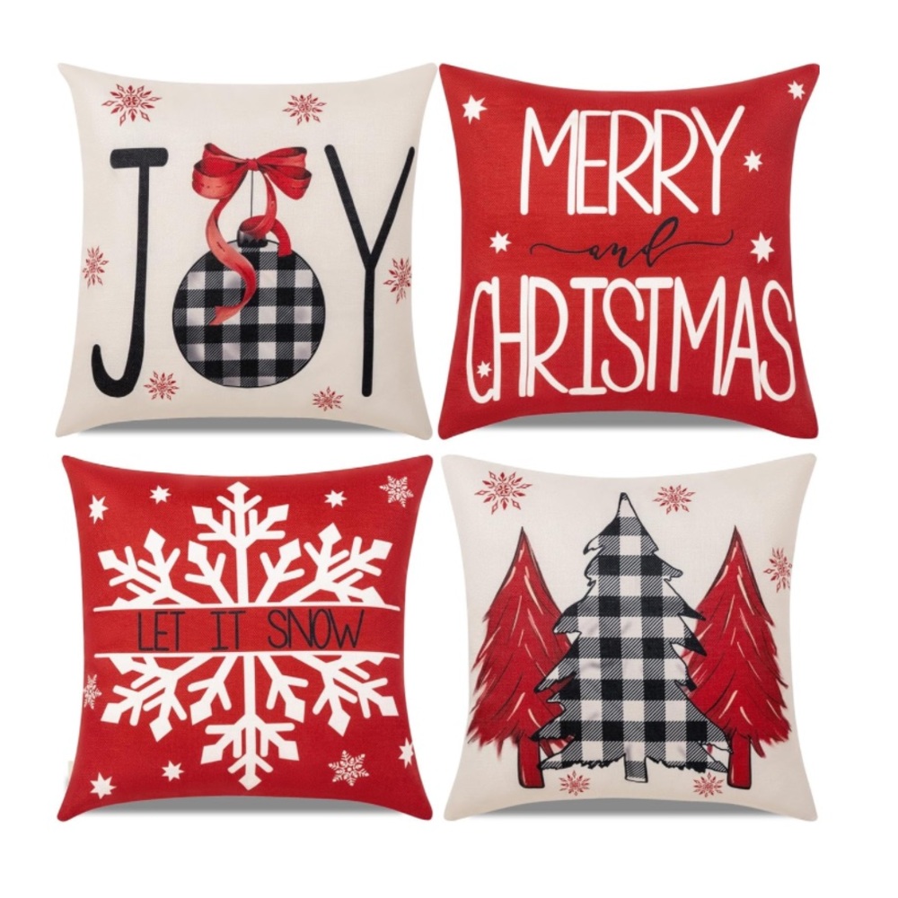 🎄NEW Set of 4 Pillow Covers Holiday Christmas “Joy to the World“ Xmas 18 x 18”